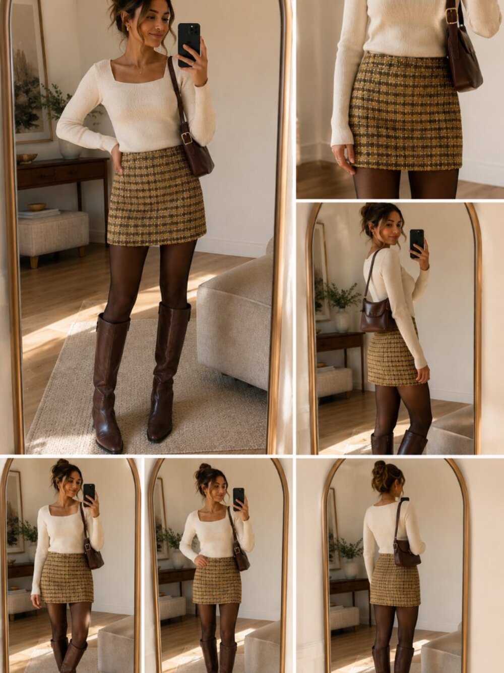 J.Crew Tweed Mini Skirt Womens 2 Mustard Brown Plaid Preppy Fall